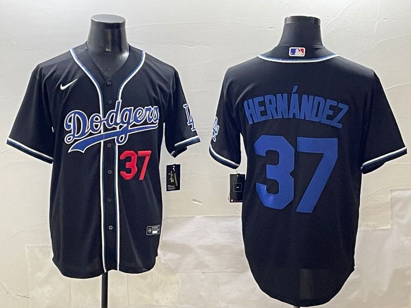 Men Los Angeles Dodgers 37 Hernandez Black blue Three generations Nike 2025 MLB Jersey style 4